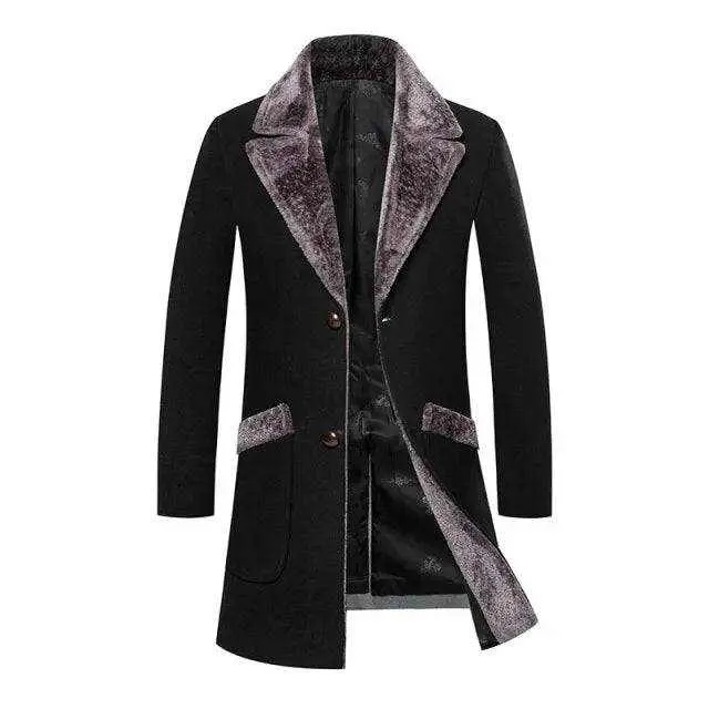 Men's Wool Blend coat  Luxe Fur Collar Winter Trench Coat for Men (M-5XL)
