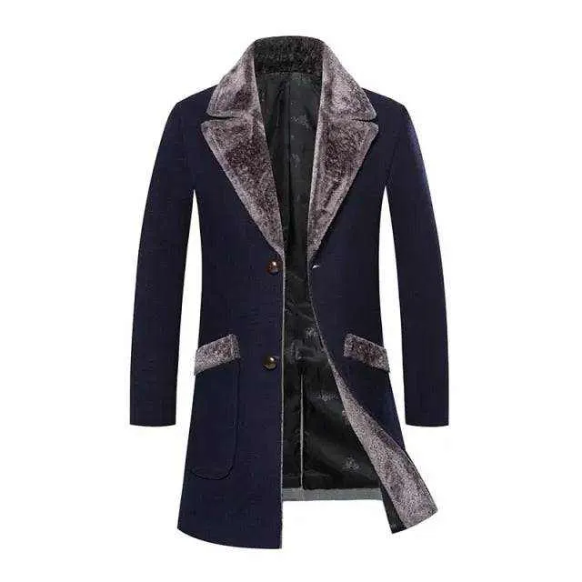 Men's Wool Blend coat  Luxe Fur Collar Winter Trench Coat for Men (M-5XL)