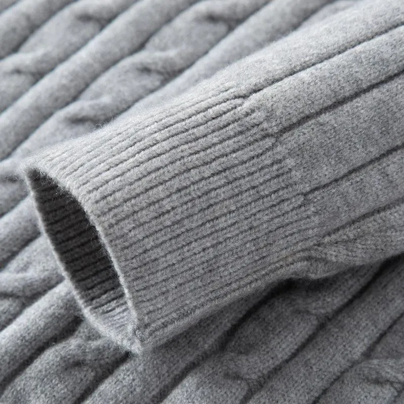 Men’s Wool Knit Jumper –Thick Korean-Style Mock Neck Sweater for Autumn & Winter