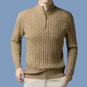 Men’s Wool Knit Jumper –Thick Korean-Style Mock Neck Sweater for Autumn & Winter