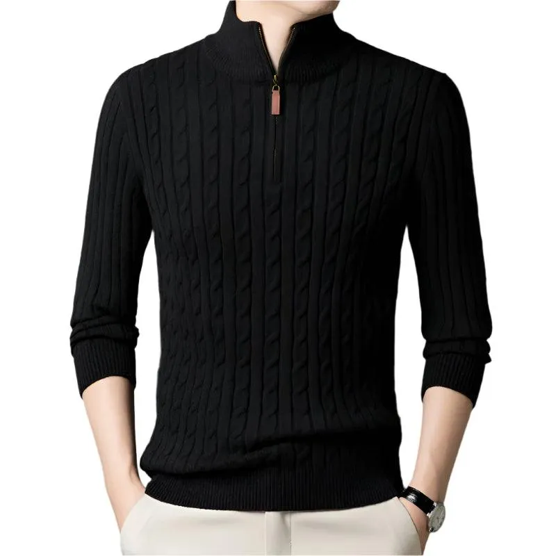 Men’s Wool Knit Jumper –Thick Korean-Style Mock Neck Sweater for Autumn & Winter