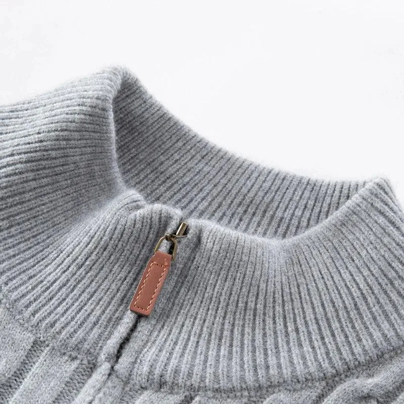 Men’s Wool Knit Jumper –Thick Korean-Style Mock Neck Sweater for Autumn & Winter