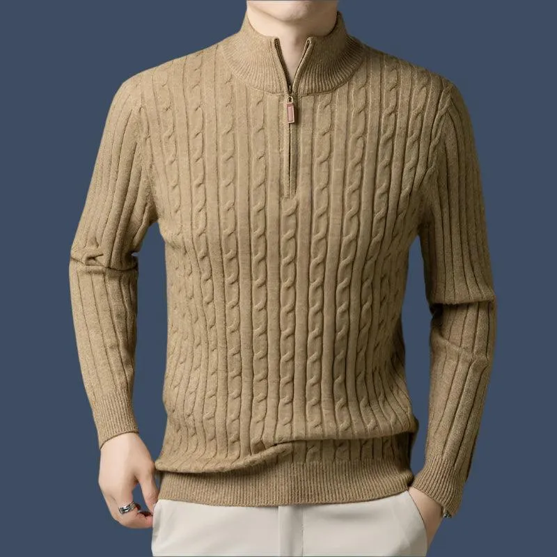 Men’s Wool Knit Jumper –Thick Korean-Style Mock Neck Sweater for Autumn & Winter
