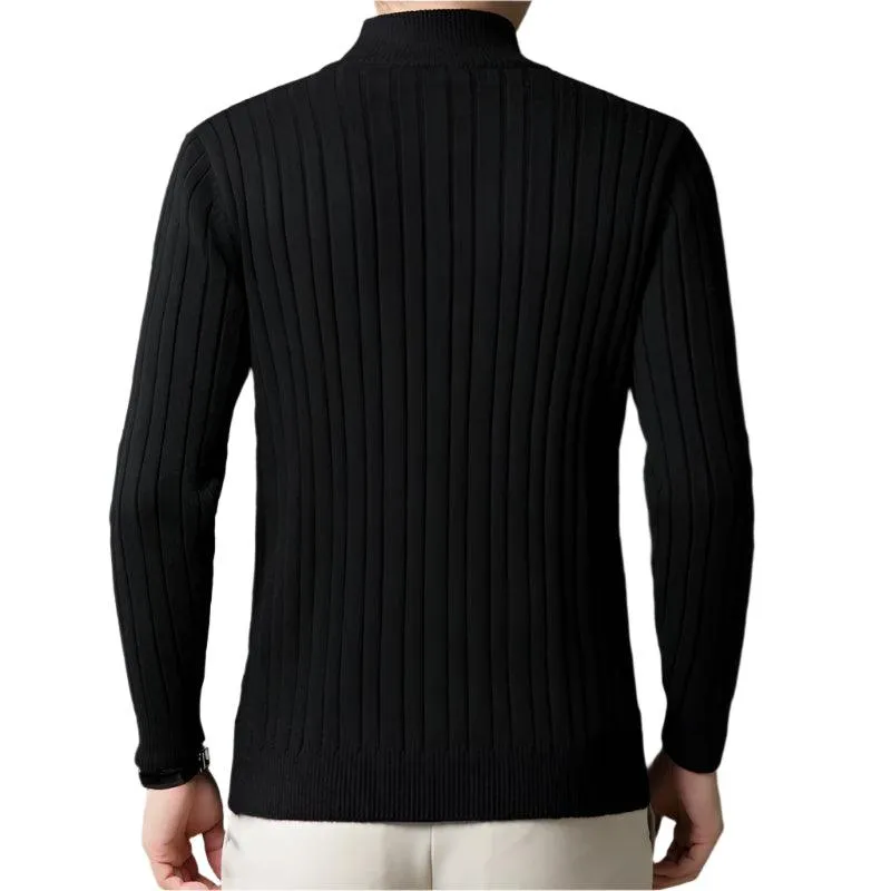 Men’s Wool Knit Jumper –Thick Korean-Style Mock Neck Sweater for Autumn & Winter