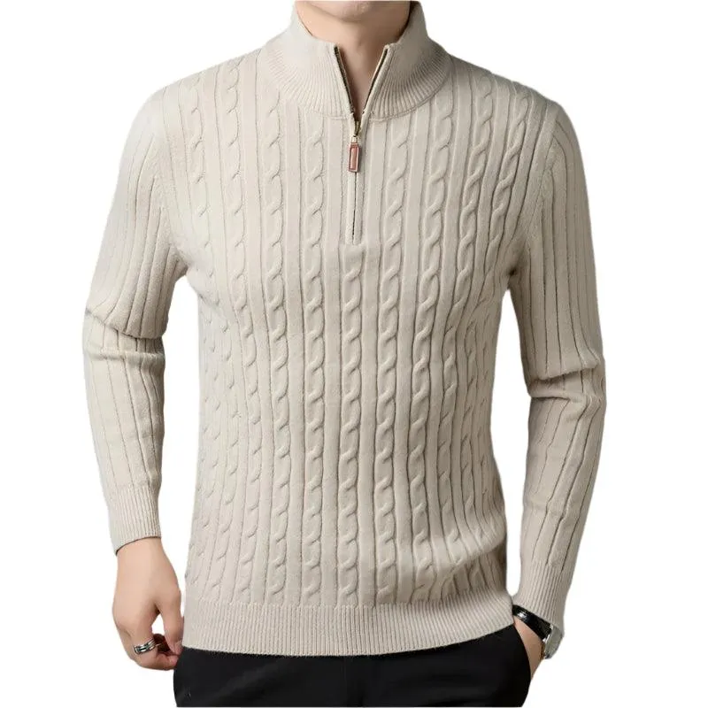 Men’s Wool Knit Jumper –Thick Korean-Style Mock Neck Sweater for Autumn & Winter