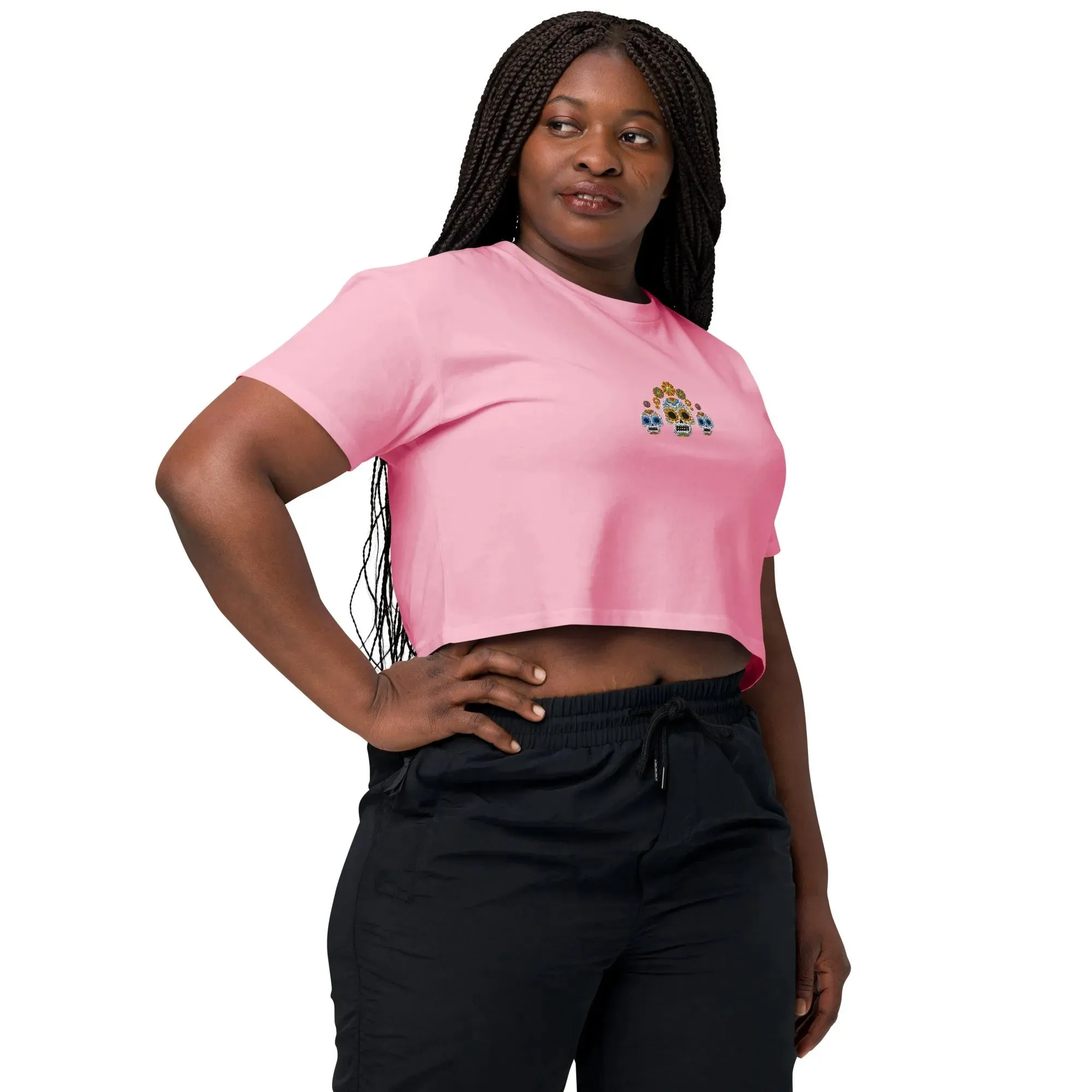 Mexican Day of the Dead Embroidered Cropped T-Shirt