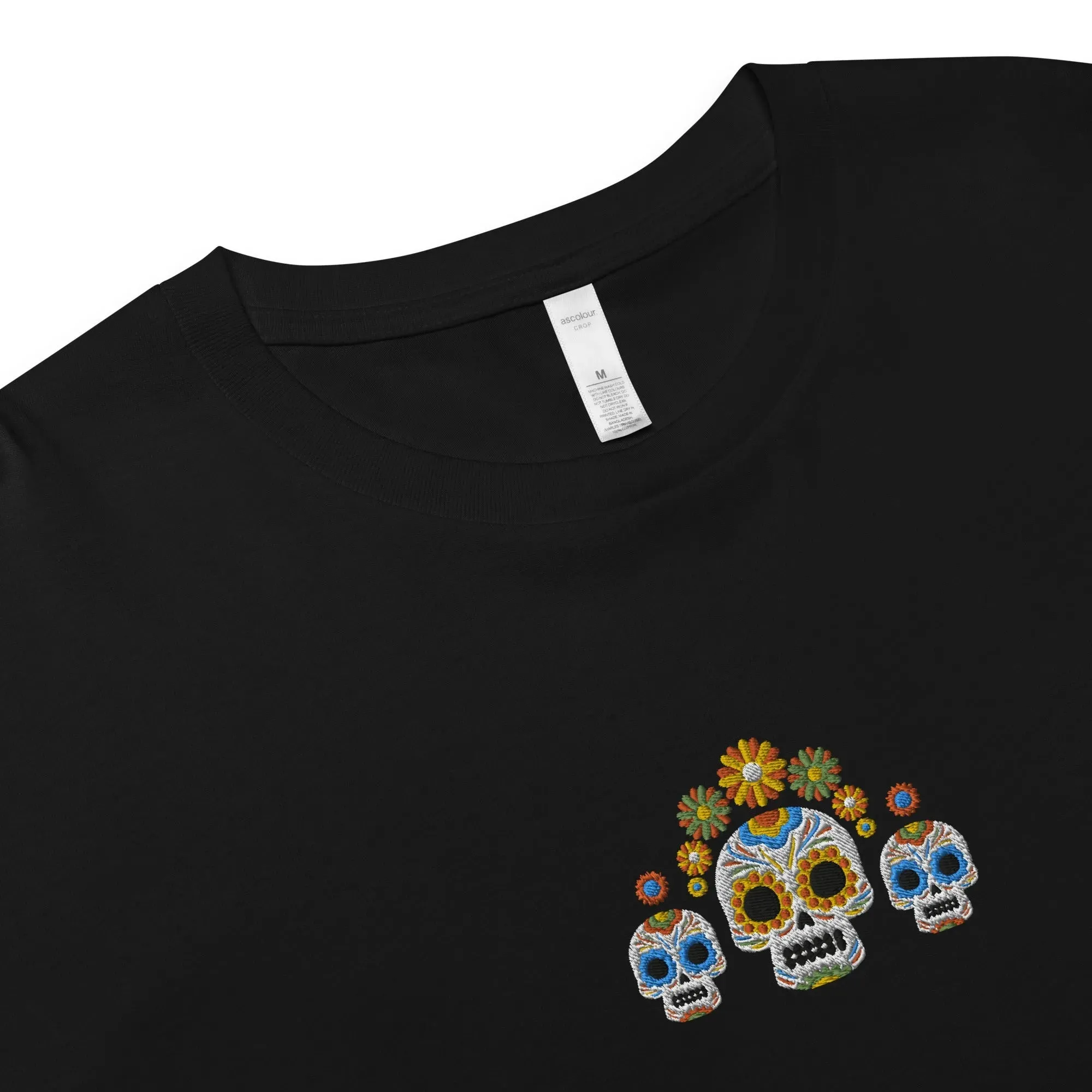 Mexican Day of the Dead Embroidered Cropped T-Shirt