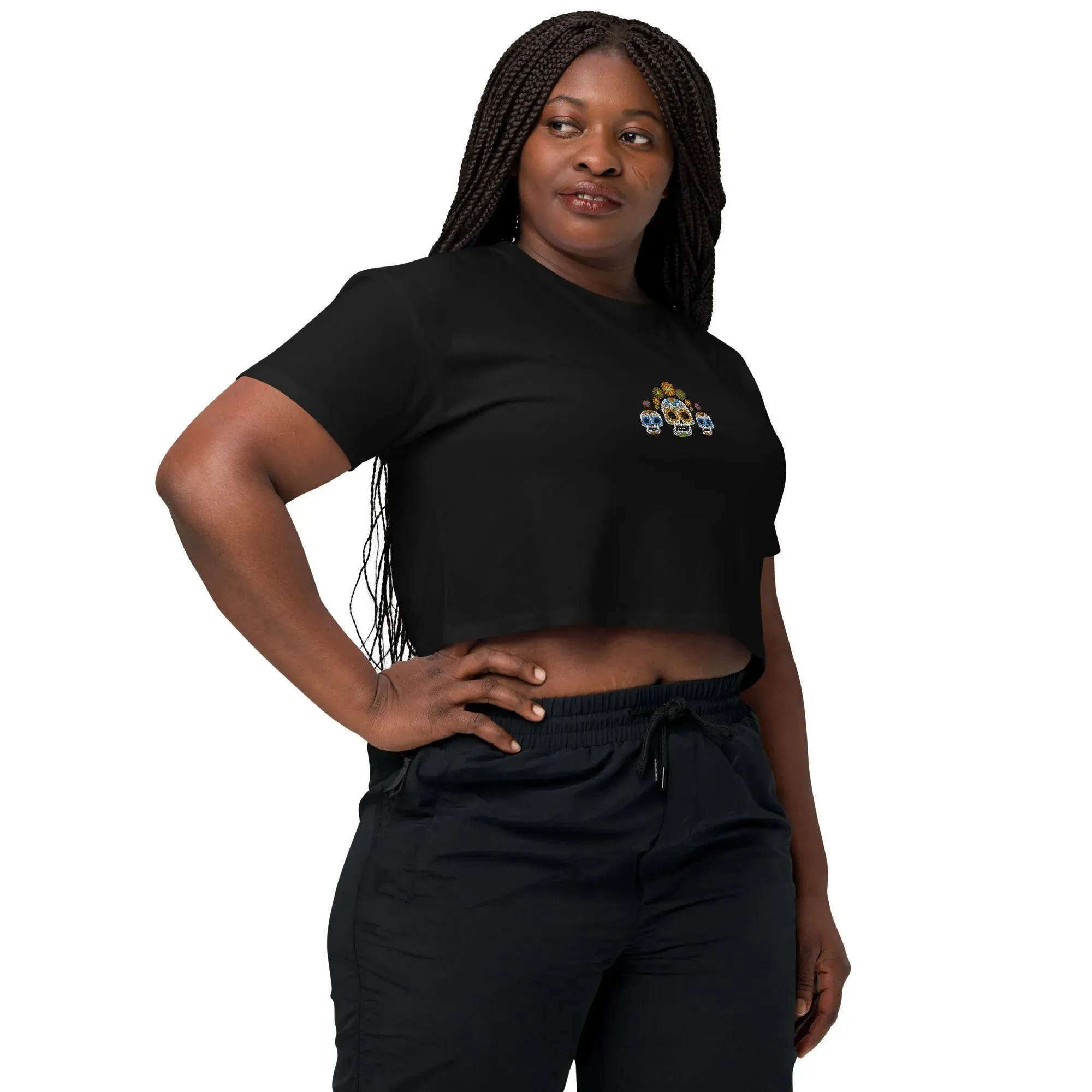 Mexican Day of the Dead Embroidered Cropped T-Shirt