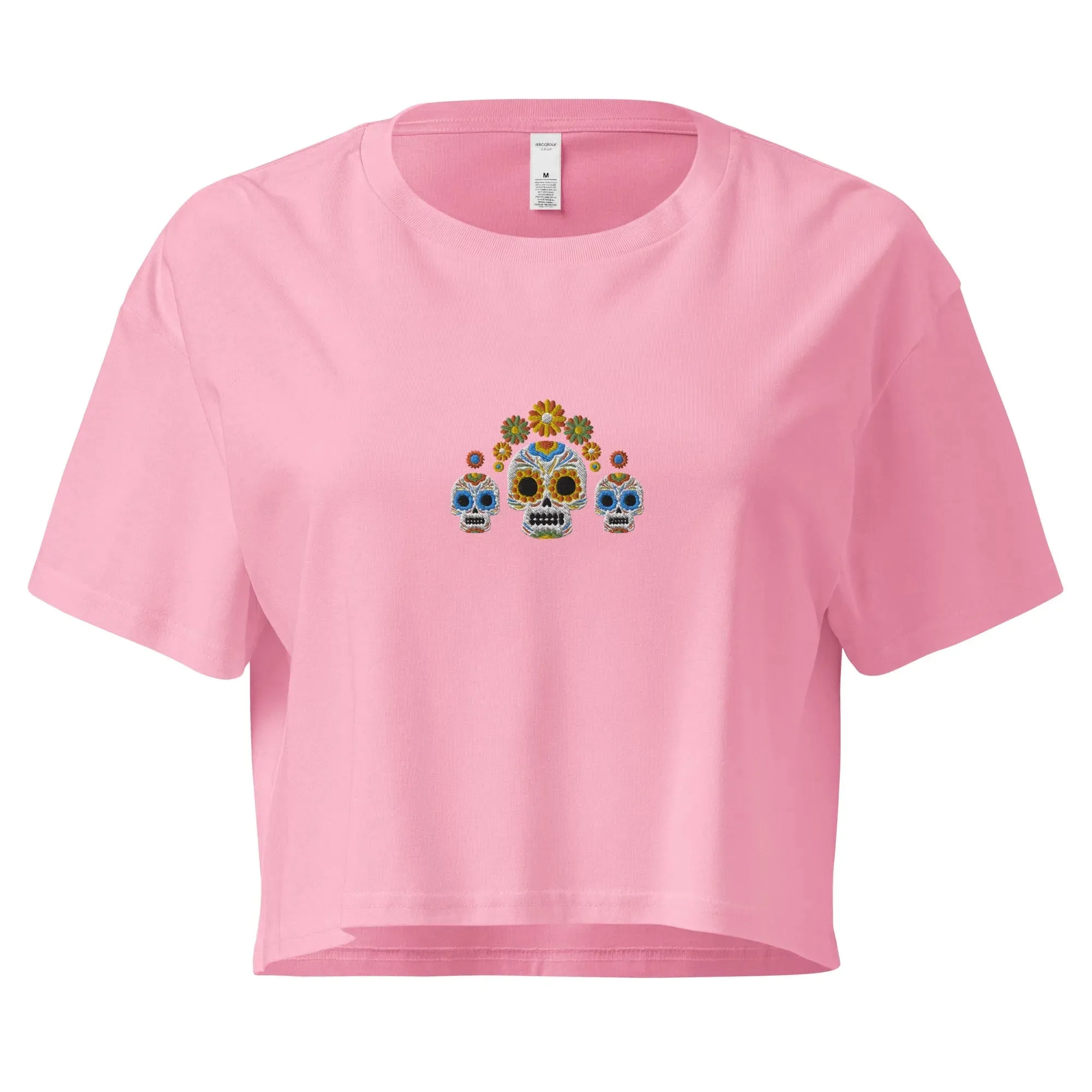 Mexican Day of the Dead Embroidered Cropped T-Shirt