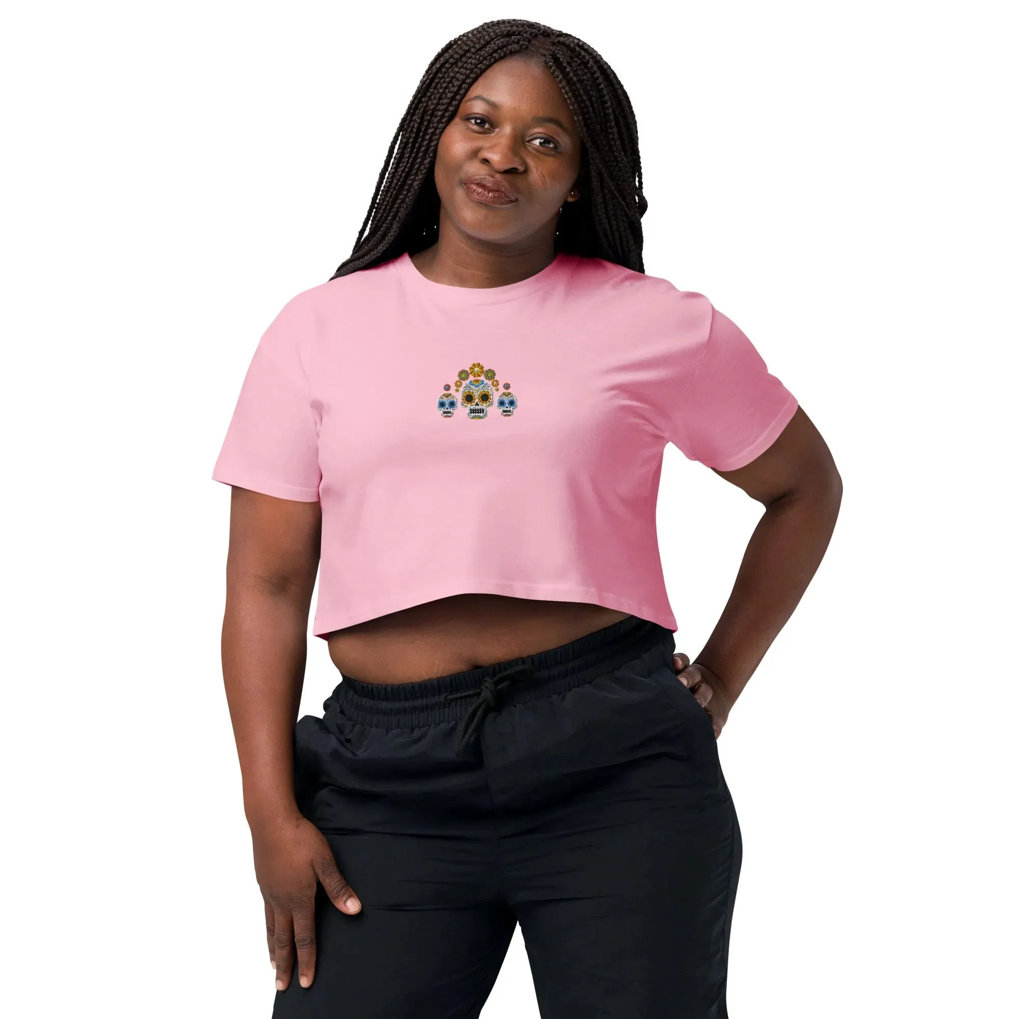 Mexican Day of the Dead Embroidered Cropped T-Shirt