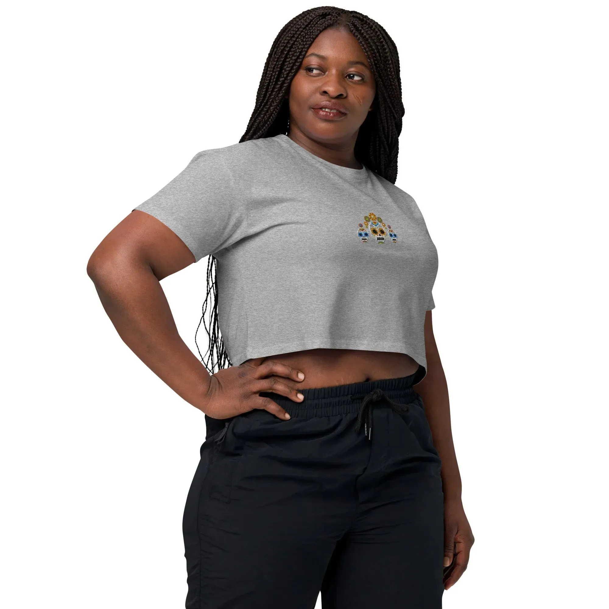 Mexican Day of the Dead Embroidered Cropped T-Shirt