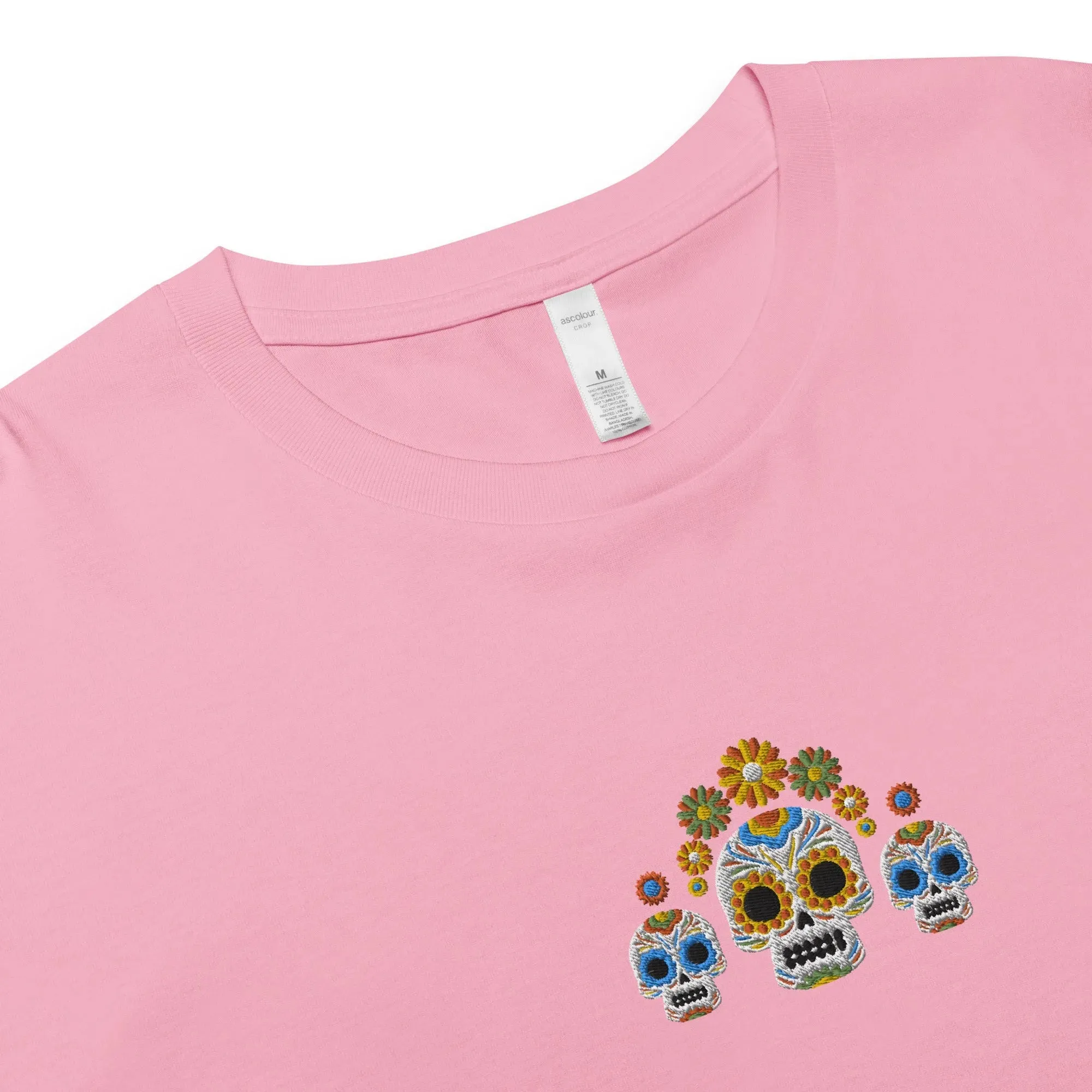 Mexican Day of the Dead Embroidered Cropped T-Shirt