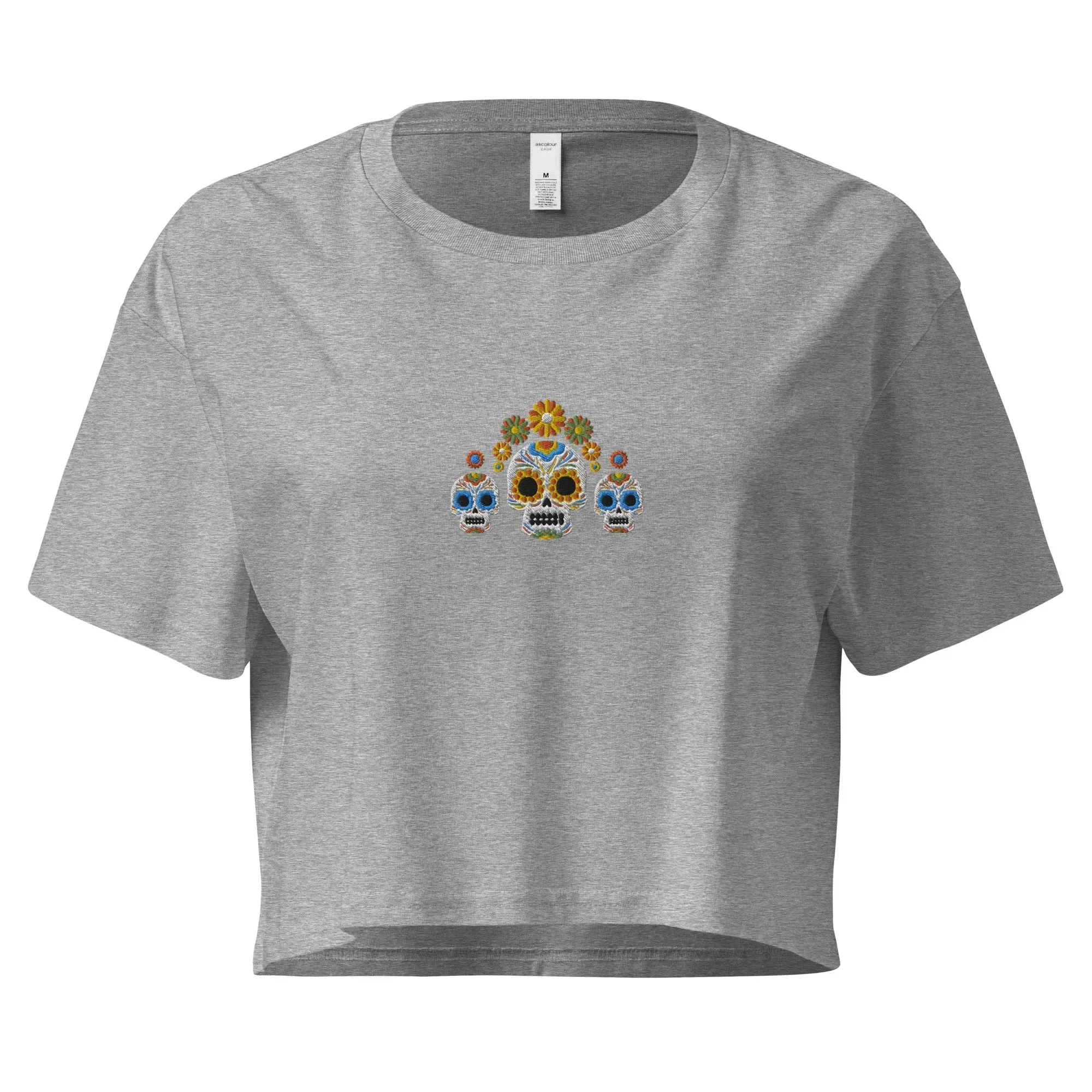 Mexican Day of the Dead Embroidered Cropped T-Shirt