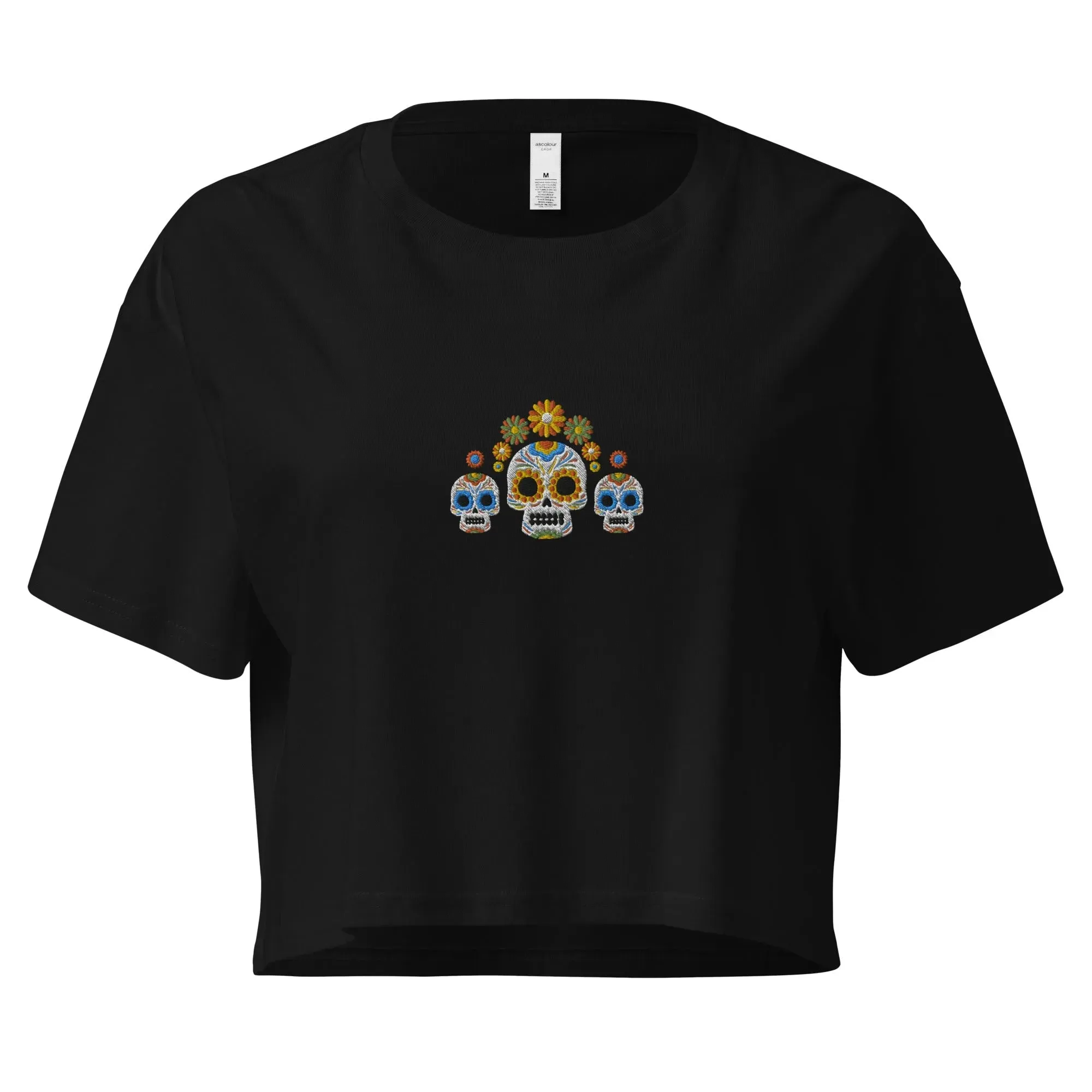Mexican Day of the Dead Embroidered Cropped T-Shirt