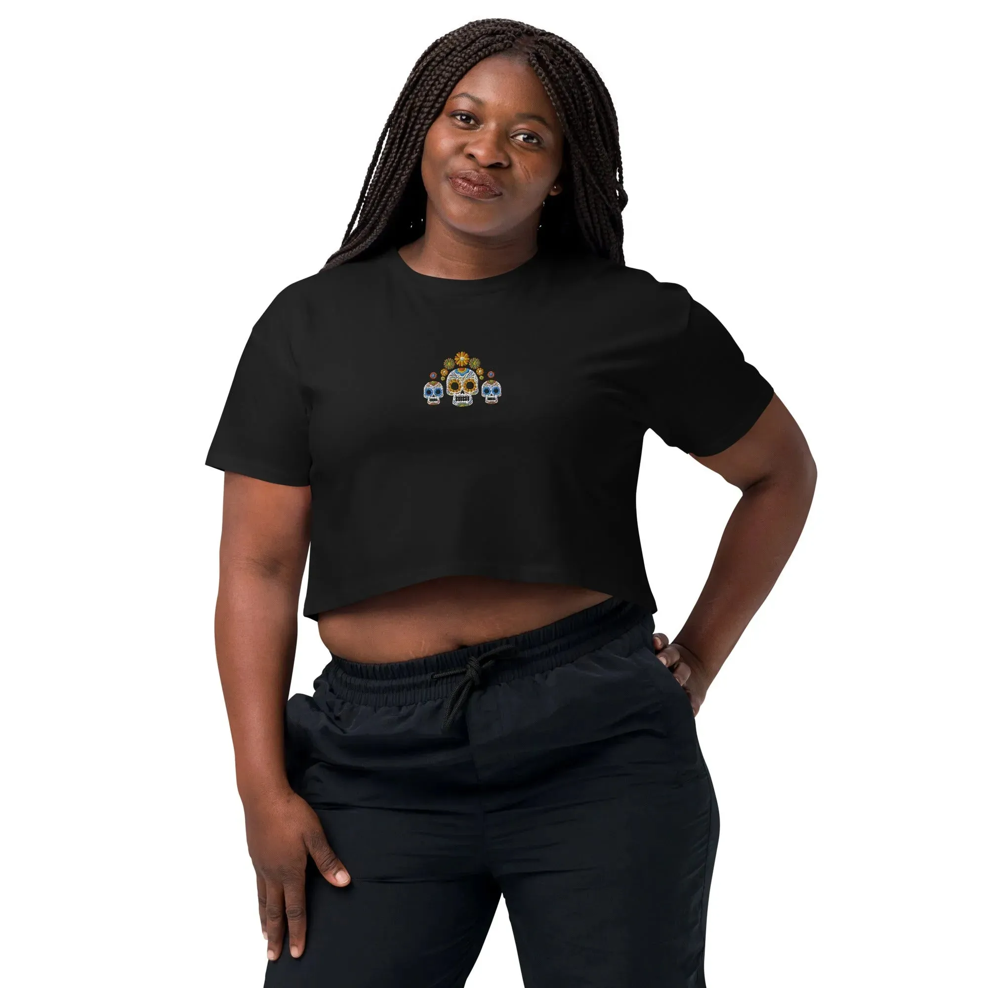 Mexican Day of the Dead Embroidered Cropped T-Shirt
