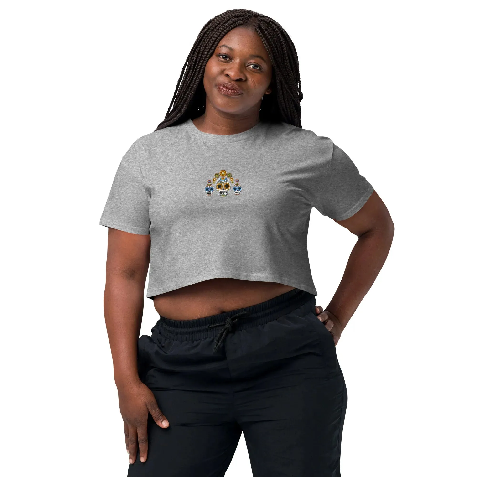 Mexican Day of the Dead Embroidered Cropped T-Shirt