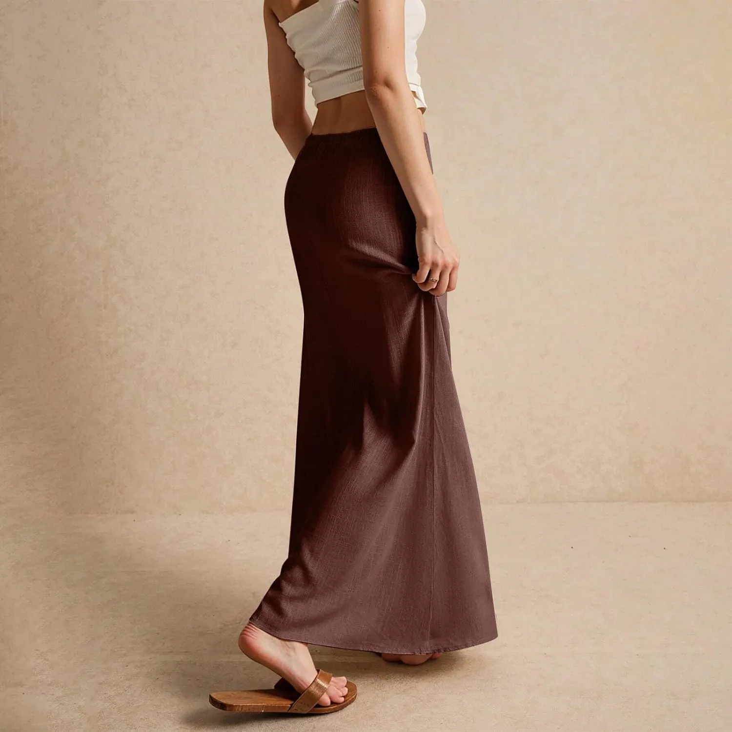 midelxp Linen Maxi Skirts for Women Trendy Summer Comfy Drawstring Waist A Line Skirts Cute Vacation Boho Long Flowy Skirts