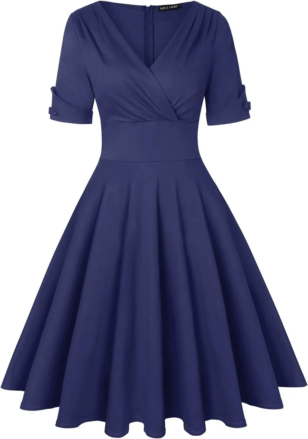 MINTLIMIT Women's 1950s Vintage Wrap V Neck Half Sleeve Retro Cocktail Swing Dress Plain A-line Dresses