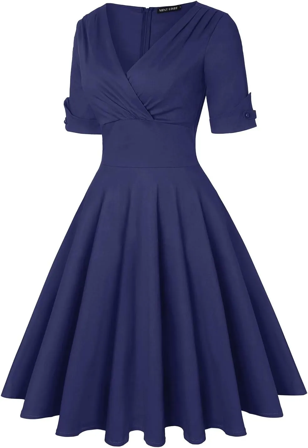 MINTLIMIT Women's 1950s Vintage Wrap V Neck Half Sleeve Retro Cocktail Swing Dress Plain A-line Dresses