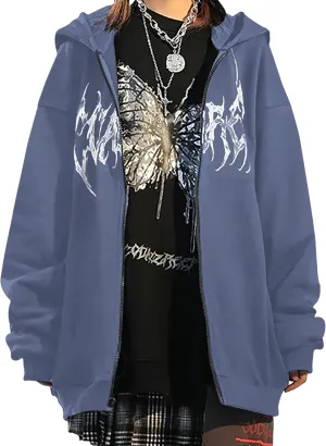 MISSACTIVER Womens Casual Graphic Printed Hoodies Oversized Zip Up 90S E-Girl Streetwear Grunge Jacket