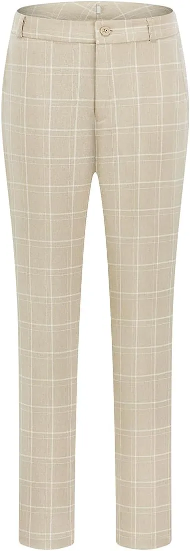 MODFUL Women's 2 Piece Business Plaid Suit Set Office One Button Slim Fit Blazer with Pant