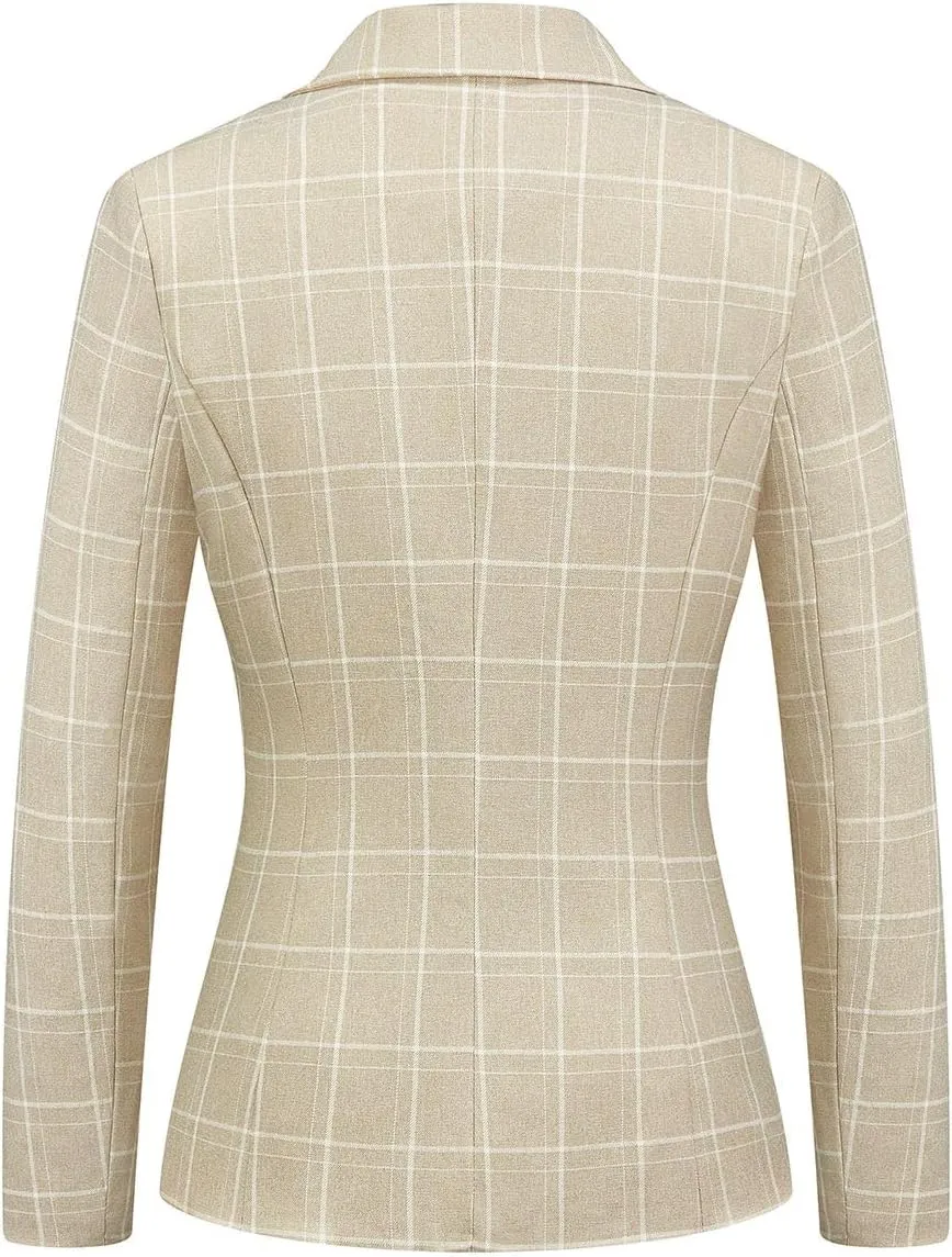 MODFUL Women's 2 Piece Business Plaid Suit Set Office One Button Slim Fit Blazer with Pant