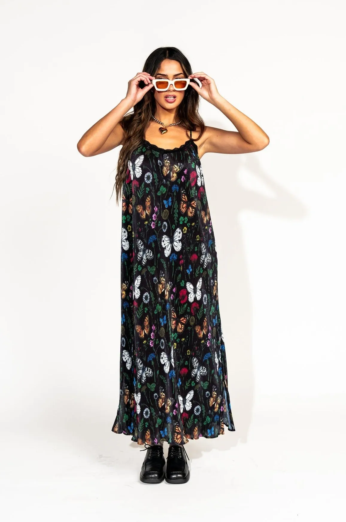 Money Honey Plisse Slip Dress in Folklore Florals *RESTOCKED*