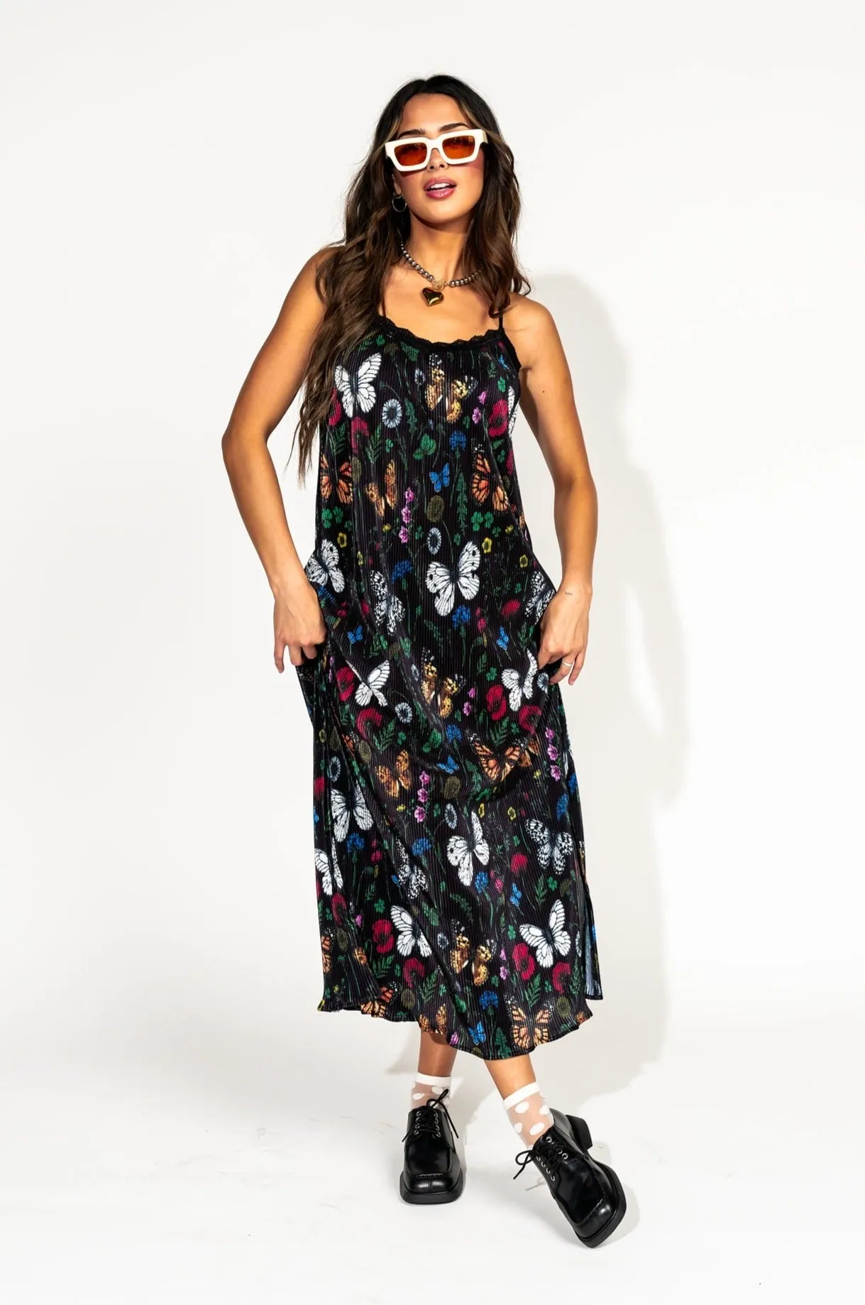 Money Honey Plisse Slip Dress in Folklore Florals *RESTOCKED*