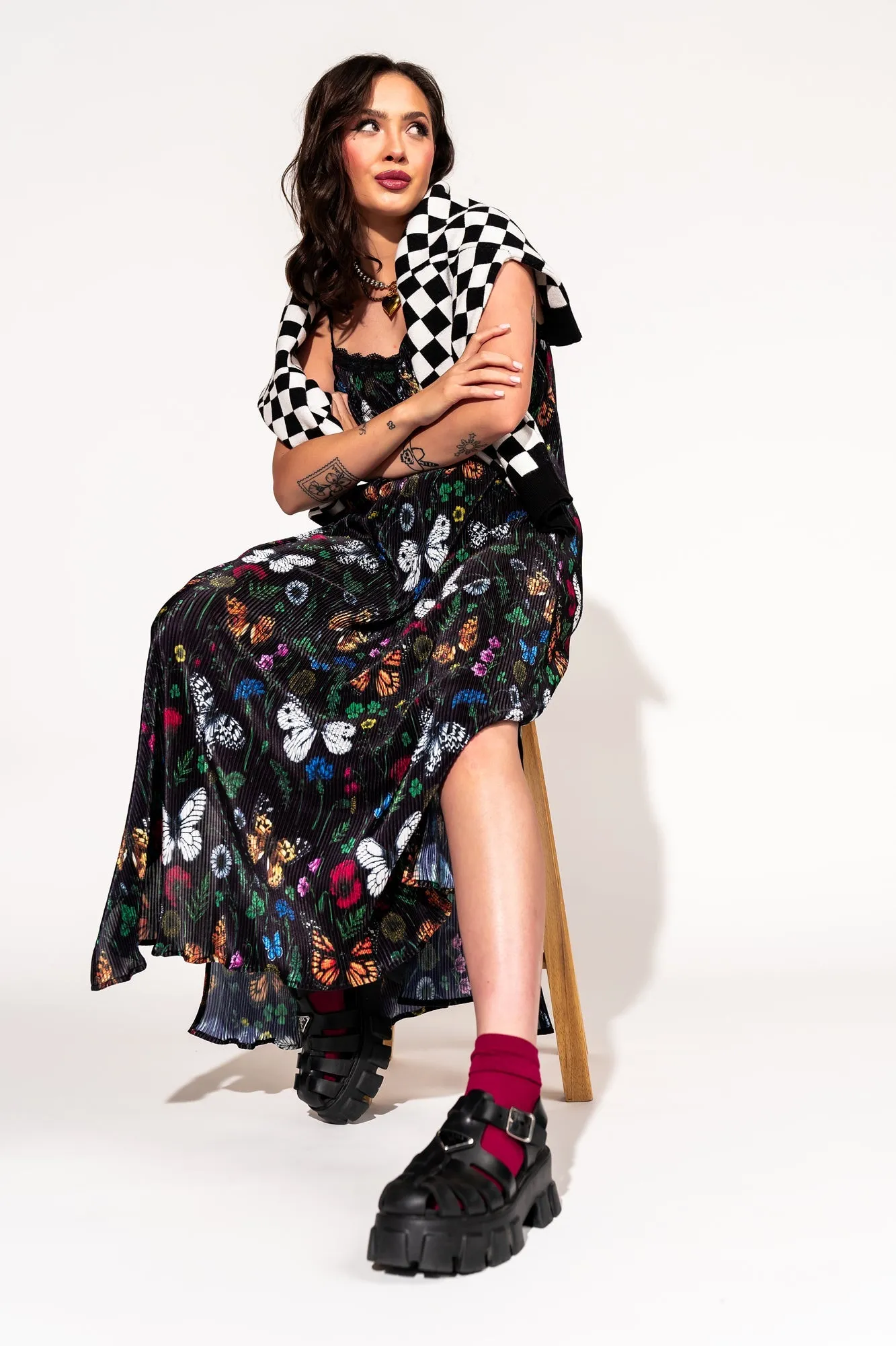 Money Honey Plisse Slip Dress in Folklore Florals *RESTOCKED*