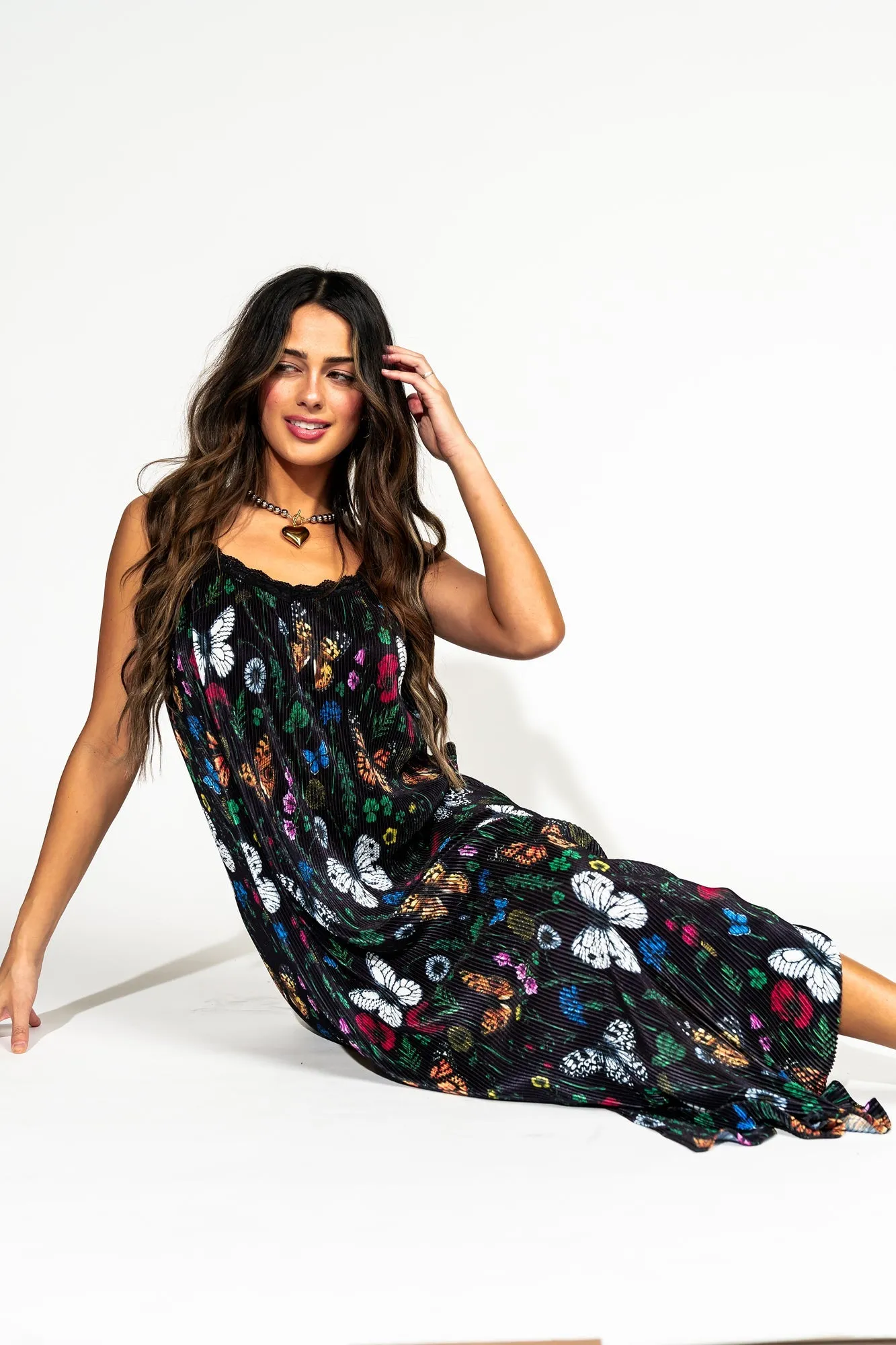 Money Honey Plisse Slip Dress in Folklore Florals *RESTOCKED*