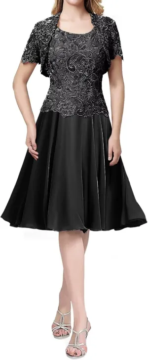 Mother of The Bride Dresses with Jacket Lace 2 Pieces Scoop Lace Mother of The Groom Dresses