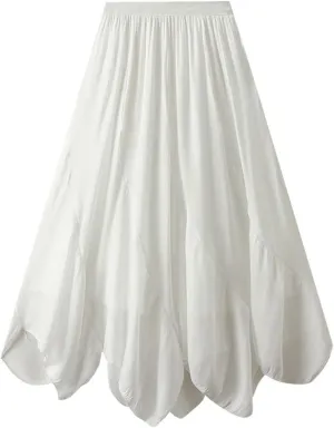 Oplxuo Women's High Waisted Skirts A-Line Swing Asymmetrical Hem Mini Skater Skirt Casual Loose Mid Long Skirt