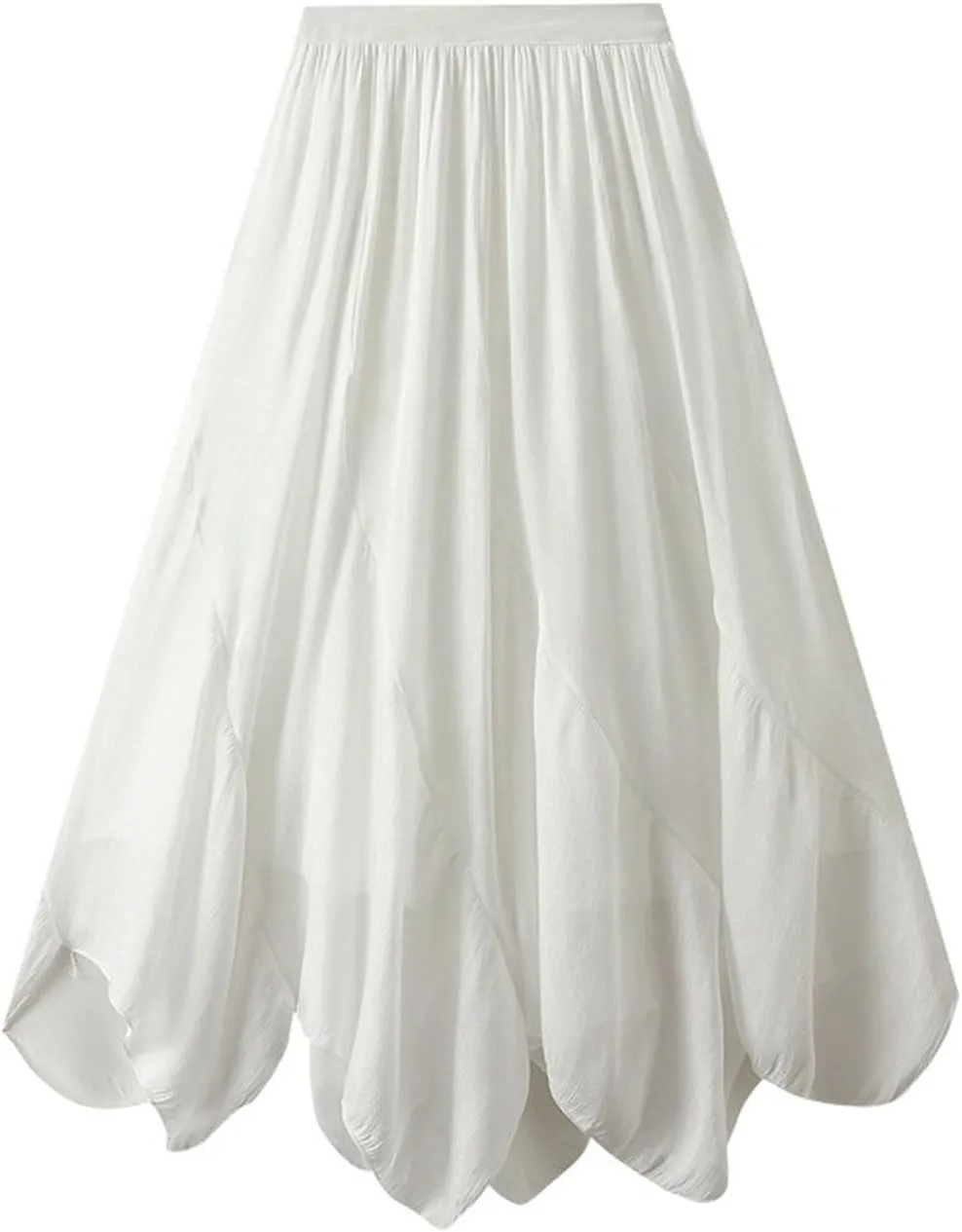Oplxuo Women's High Waisted Skirts A-Line Swing Asymmetrical Hem Mini Skater Skirt Casual Loose Mid Long Skirt
