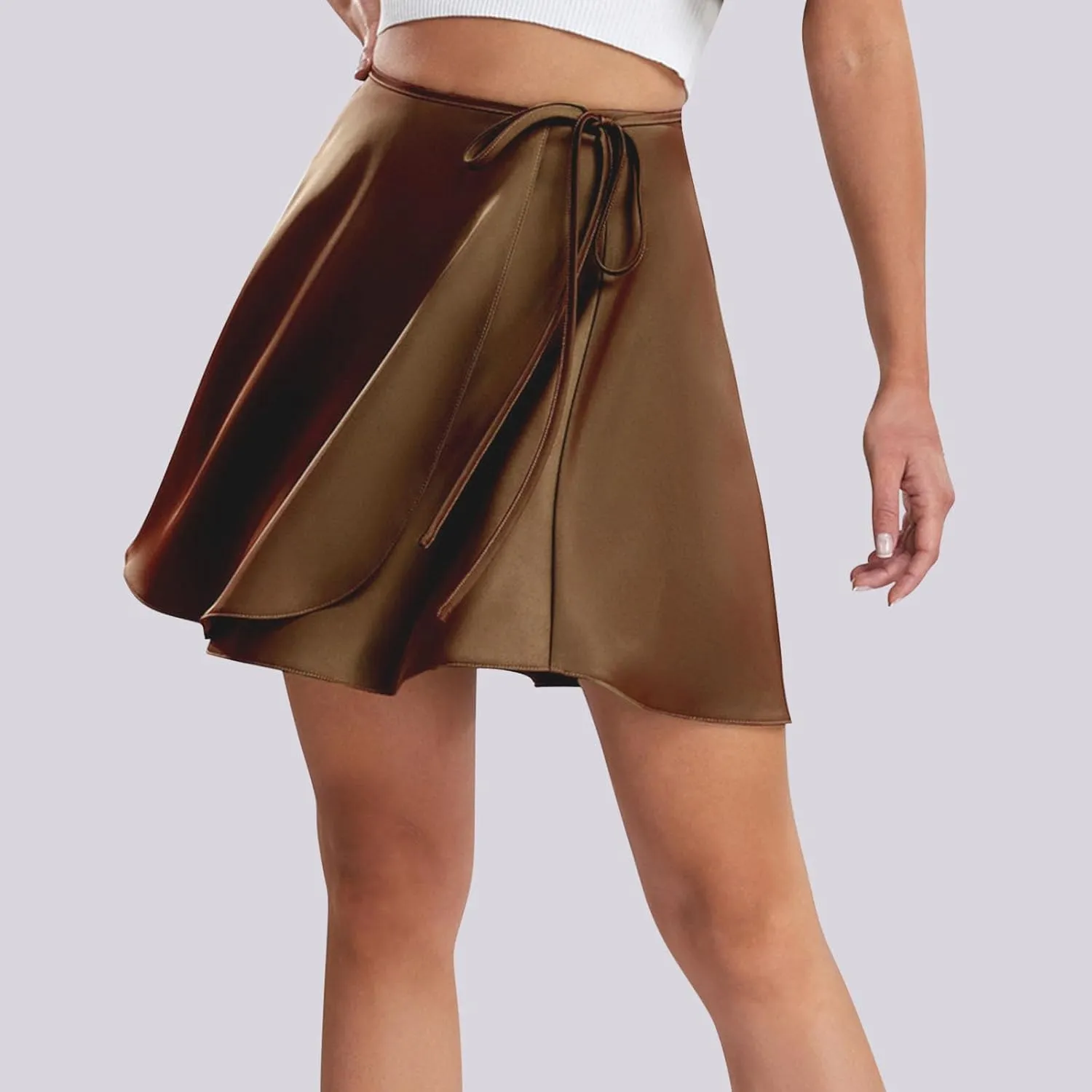 Oplxuo Women's Mini Skirts Lace Up High Waisted Wrap Short Skirt A-Line Swing Skirt for Teen Girls Party Clubwear