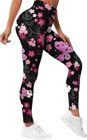 PAGYMO Leggings for Women Printed Womens Funny Gym Yoga Pants Floral Legging Colorful Flower, X-Large, Wlg-030439