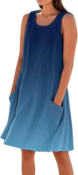 Plus Size Cotton Linen Midi Summer Dresses for Curvy Women 2025 Sleeveless Vacation Beach Sundresses with Pockets