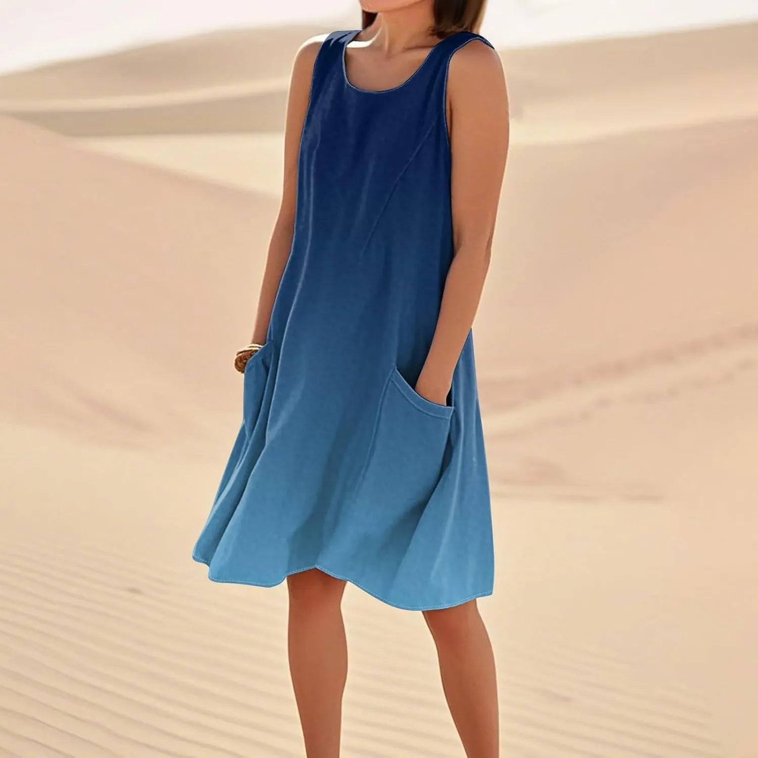 Plus Size Cotton Linen Midi Summer Dresses for Curvy Women 2025 Sleeveless Vacation Beach Sundresses with Pockets