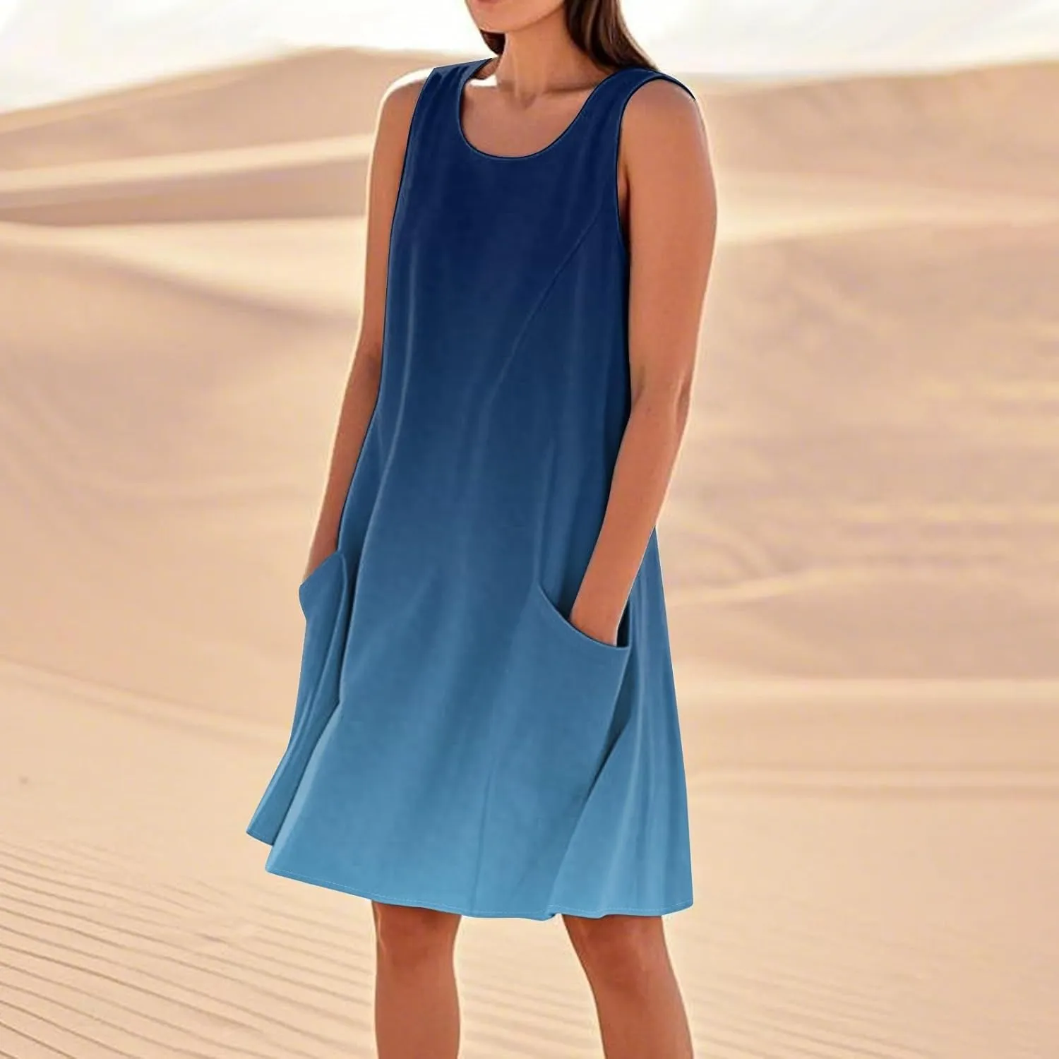 Plus Size Cotton Linen Midi Summer Dresses for Curvy Women 2025 Sleeveless Vacation Beach Sundresses with Pockets