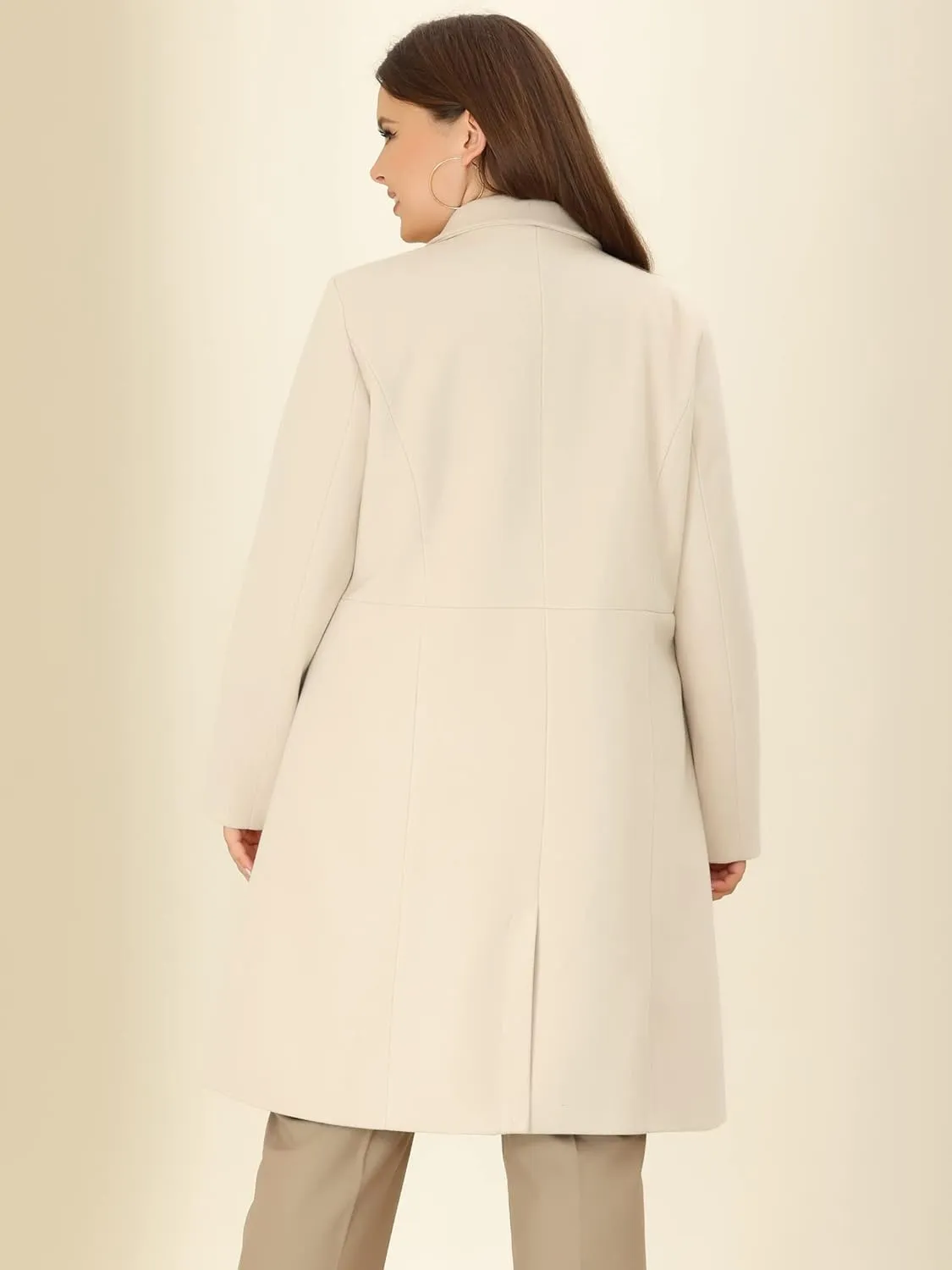 Plus Size Modern Beige Double Breasted Long Sleeve Trench Coat
