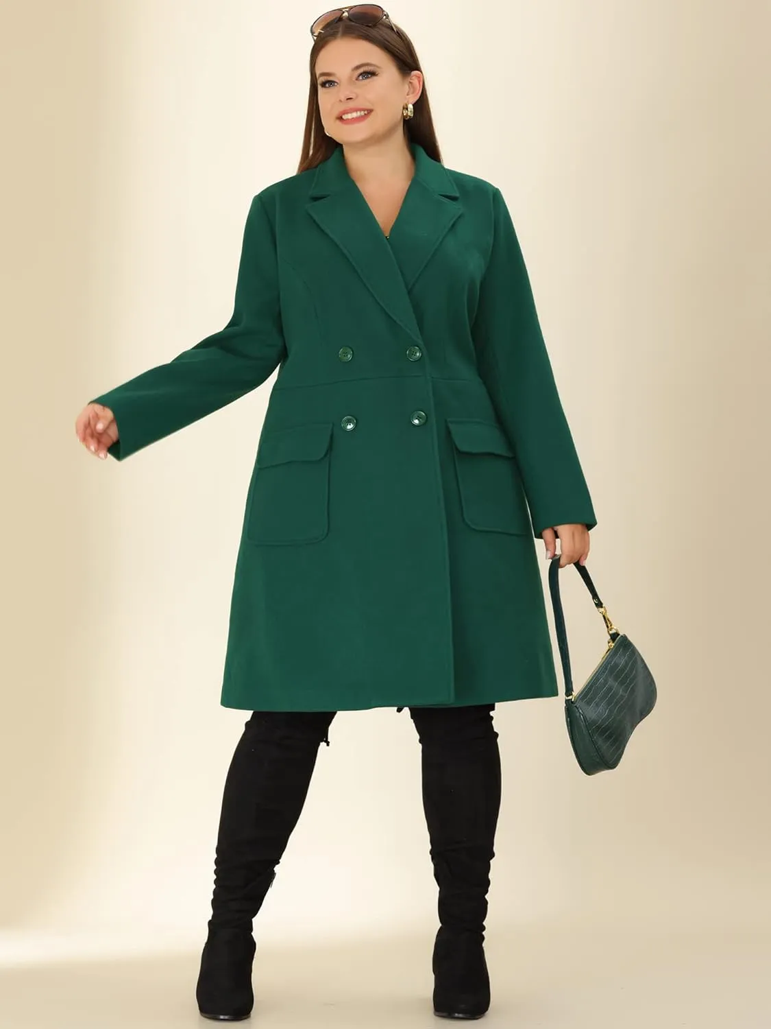 Plus Size Modern Beige Double Breasted Long Sleeve Trench Coat
