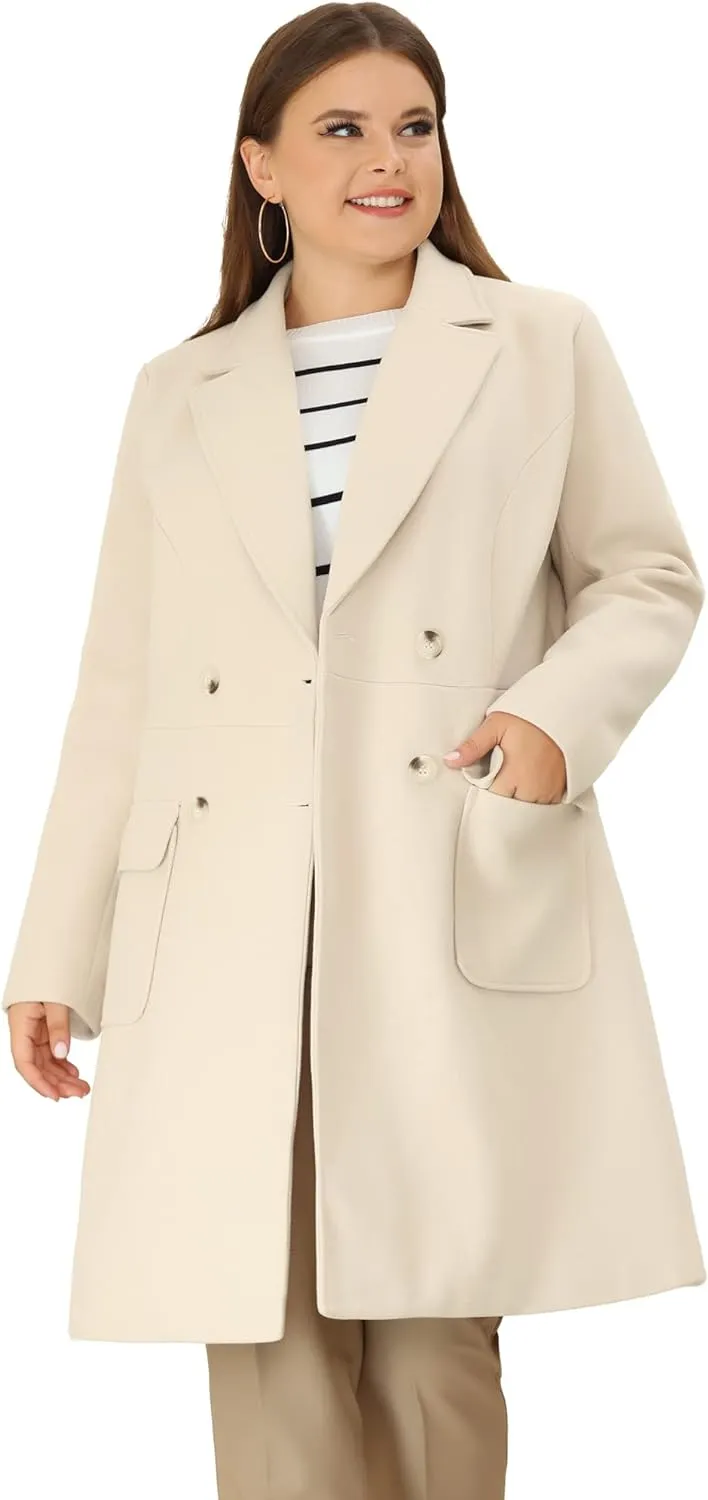 Plus Size Modern Beige Double Breasted Long Sleeve Trench Coat