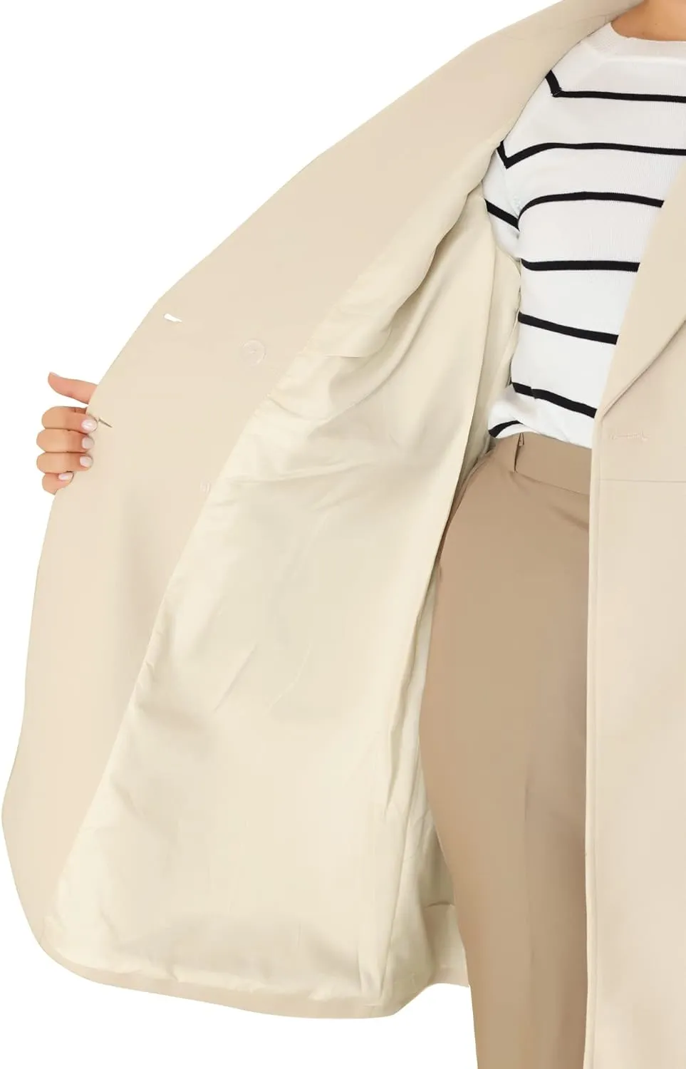 Plus Size Modern Beige Double Breasted Long Sleeve Trench Coat