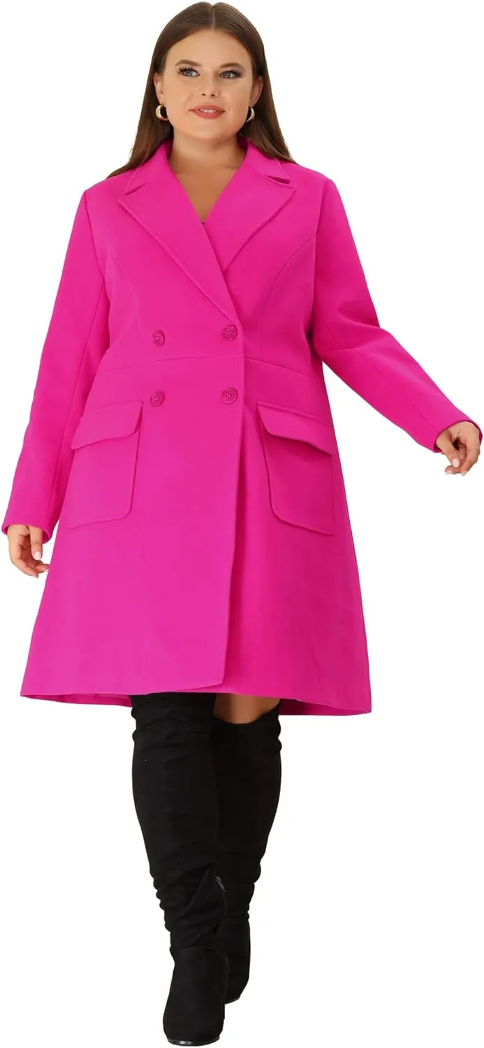 Plus Size Modern Beige Double Breasted Long Sleeve Trench Coat