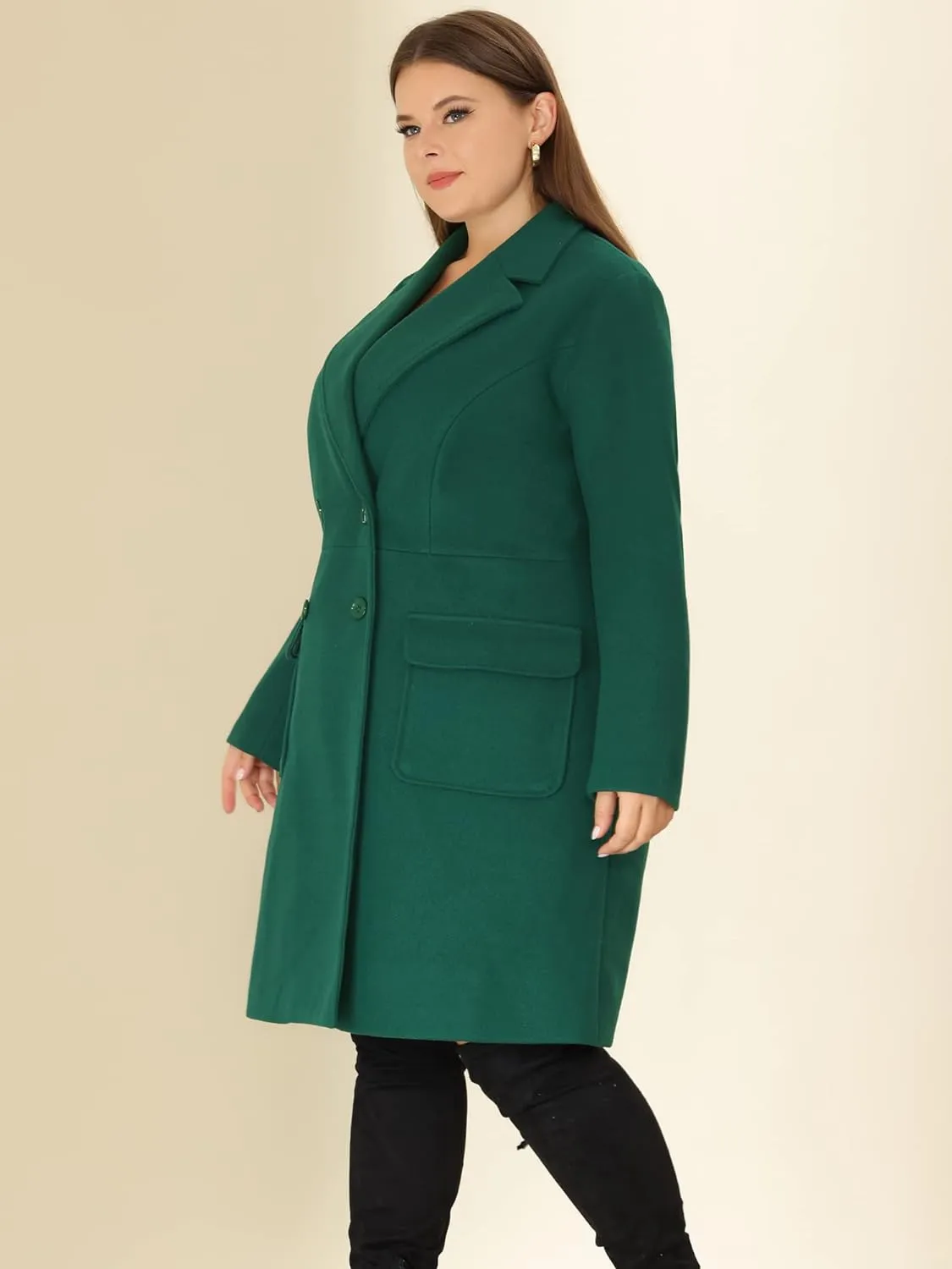 Plus Size Modern Beige Double Breasted Long Sleeve Trench Coat