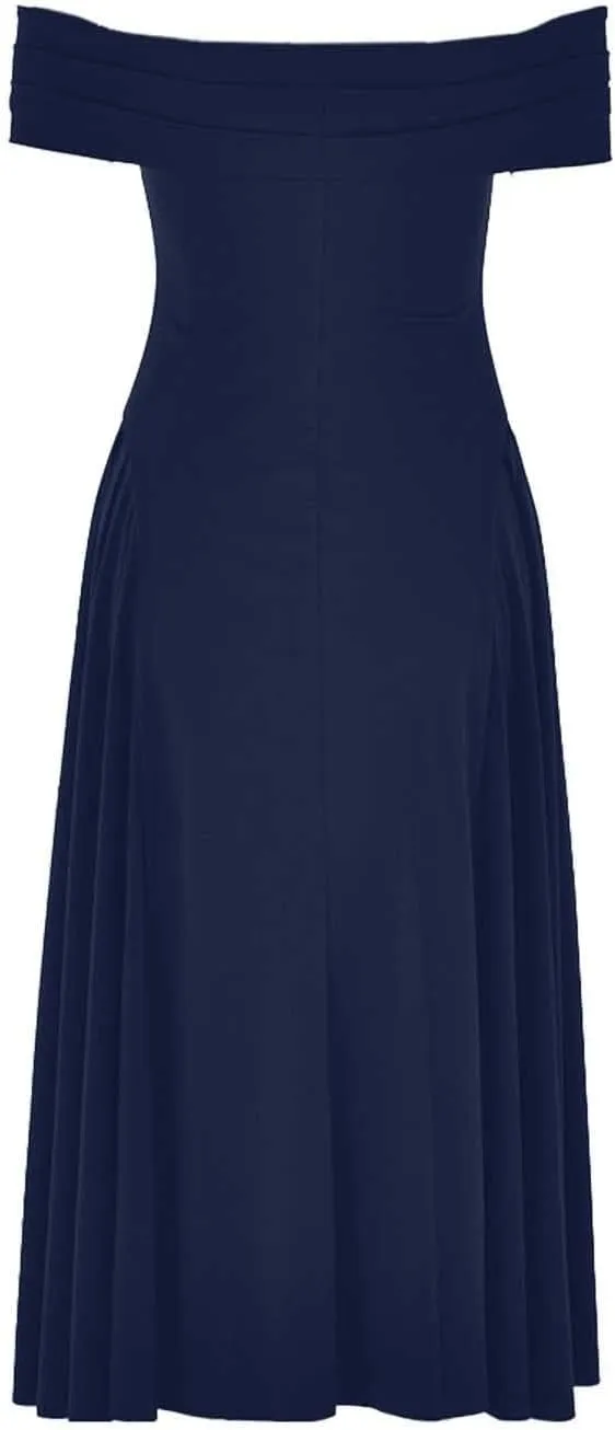 Satin Off The Shoulder Formal Midi Dress for Women A Line Ruched Tea Length Prom Party Womens Midi Casual Dresses