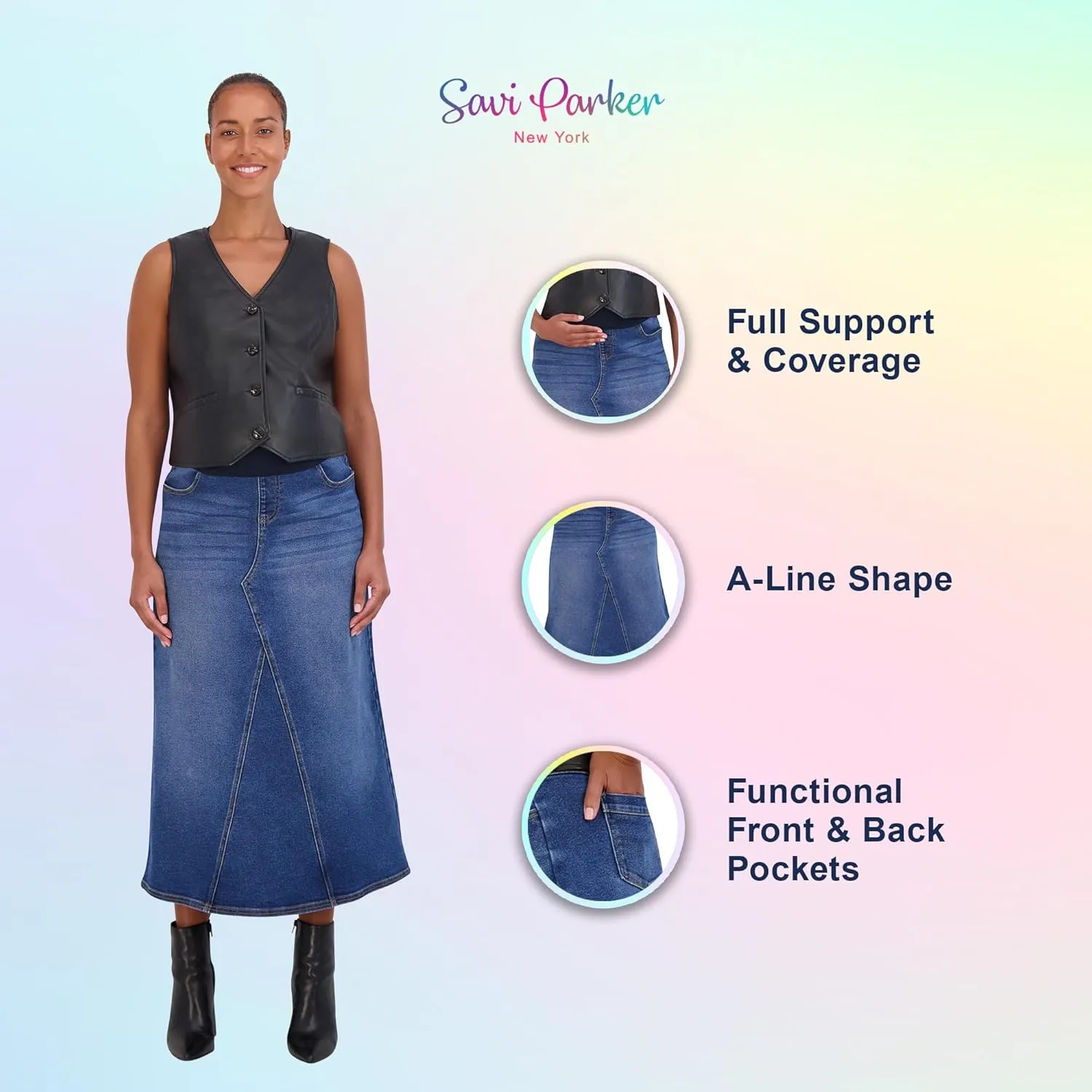 Savi Parker Denim Maternity Maxi Skirt with Pockets  A Line Maternity Jeans Over The Belly Long Pregnancy Denim Skirt