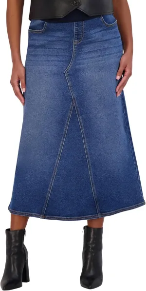 Savi Parker Denim Maternity Maxi Skirt with Pockets  A Line Maternity Jeans Over The Belly Long Pregnancy Denim Skirt