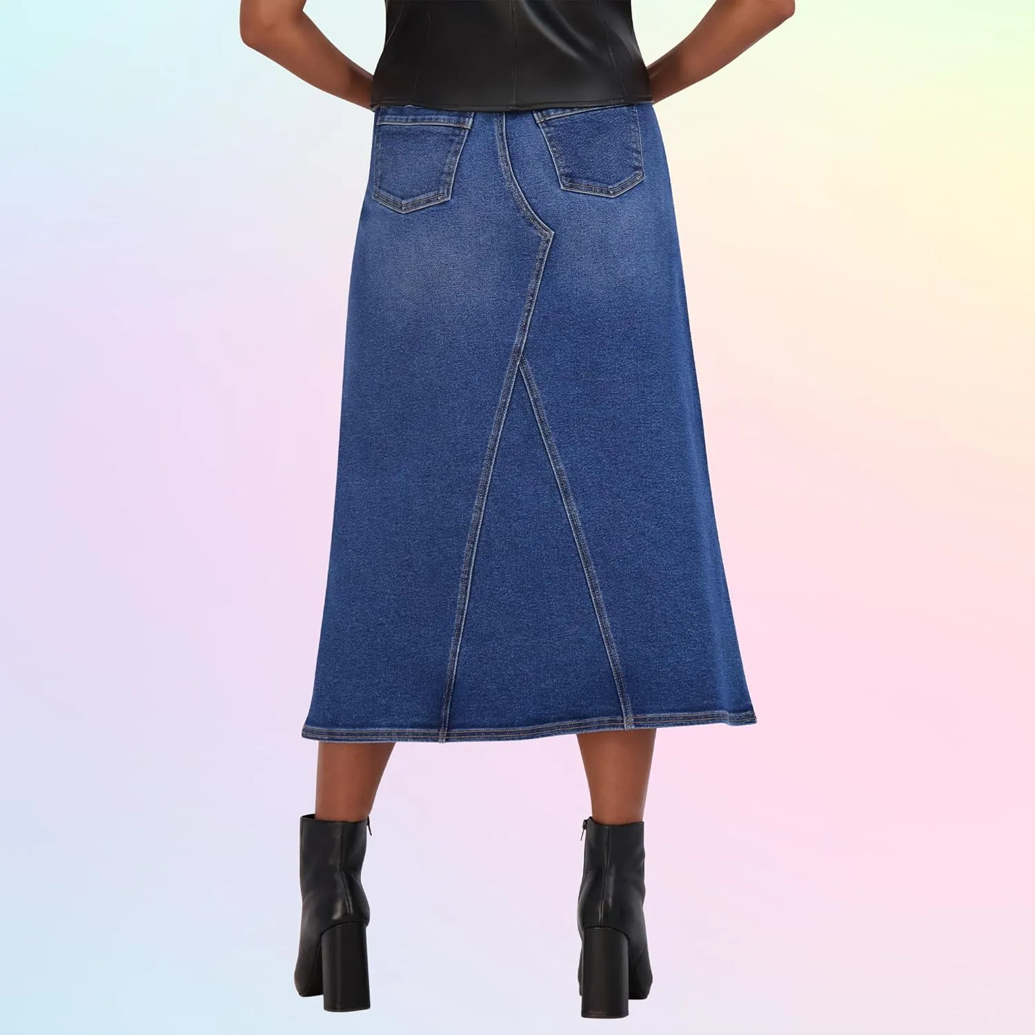 Savi Parker Denim Maternity Maxi Skirt with Pockets  A Line Maternity Jeans Over The Belly Long Pregnancy Denim Skirt