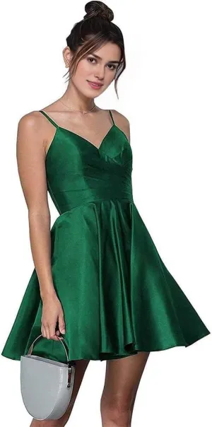 Short Homecoming Dresses Spaghetti Strap Satin Dresses for Women 2024 Party