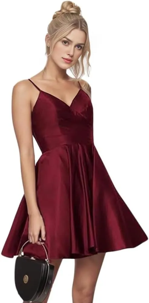 Short Homecoming Dresses Spaghetti Strap Satin Dresses for Women 2024 Party